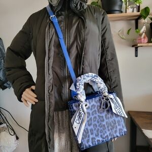 Blue Fashion Leopard Print Crossbody And Twilly Scarf
